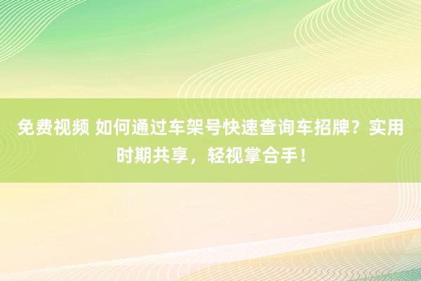 免费视频 如何通过车架号快速查询车招牌?实用时期共享,轻视掌合手!
