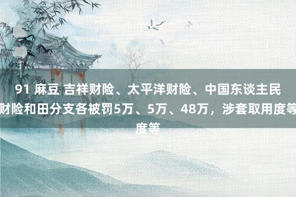 91 麻豆 吉祥财险、太平洋财险、中国东谈主民财险和田分支各被罚5万、5万、48万,涉套取用度等