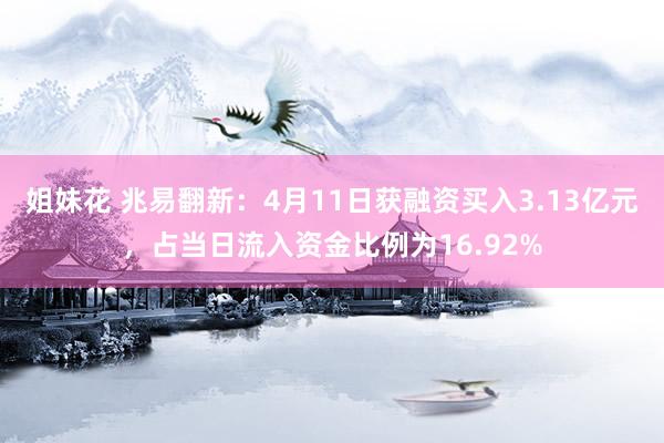 姐妹花 兆易翻新:4月11日获融资买入3.13亿元,占当日流入资金比例为16.92%